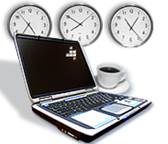 Laptop, Clocks and Coffee
